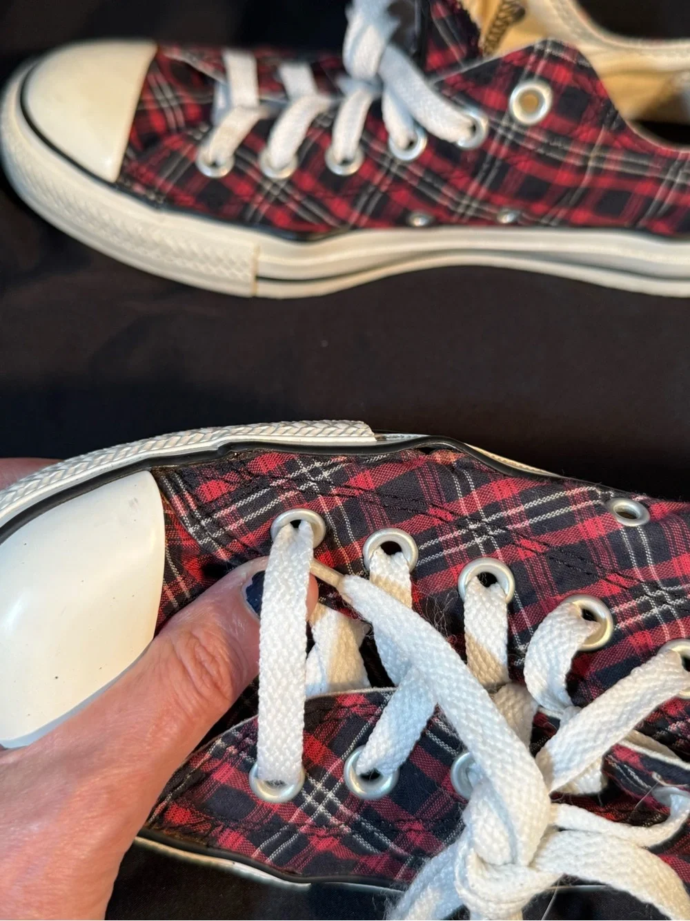 Converse Red & Black Plaid Low Top Sneakers - Picture 5 of 8